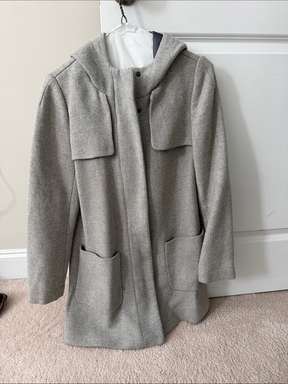 Zara Light Gray Hooded Wool-Blend Pea Coat